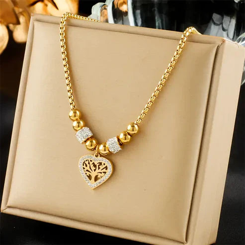 Tree of Life Zirconia Gold Heart Necklace Jula Jewelry