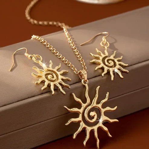 Golden Solar Jewelry Set: Earrings + Necklace Jula Jewelry