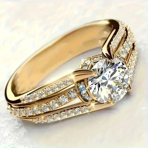 White Round Crystal Gold Ring Jula Jewelry