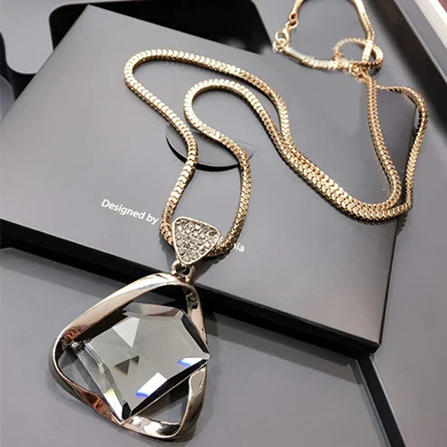 Gold Necklace with Crystal Pendant Jula Jewelry