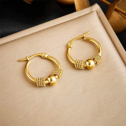 Golden Bead Hoop Earrings Jula Jewelry