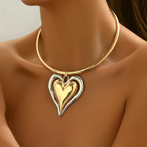Gold and Silver Heart Pendant Necklace Jula Jewelry