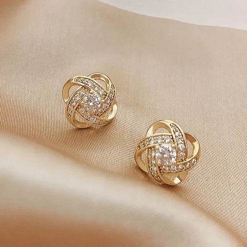Crystal Elegant Sphere Gold Stud Earrings Jula Jewelry