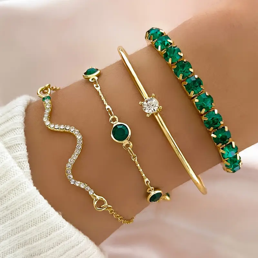 Vintage Green Zirconia Bangle Set Jula Jewelry