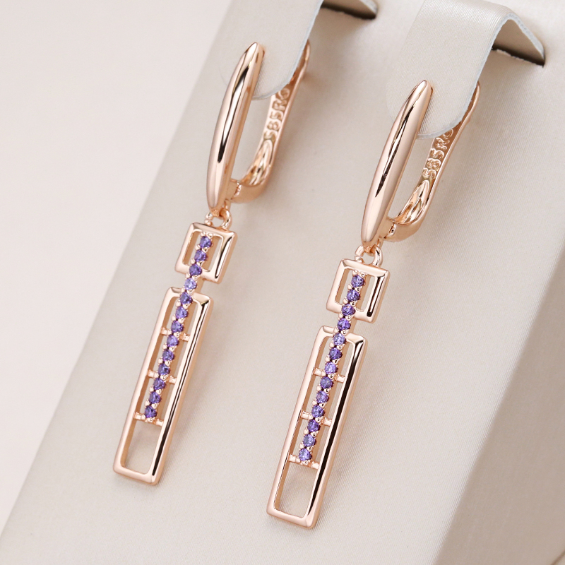 Elegant Rectangular Earrings with Violet Crystals in Gold Jula Jewelry