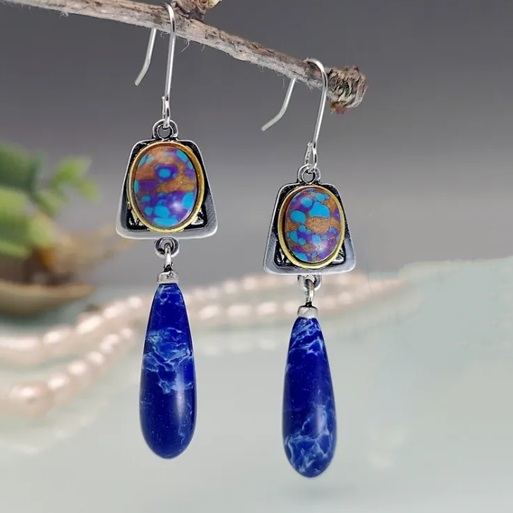 Blue Vintage Silver Ear Studs Jula Jewelry