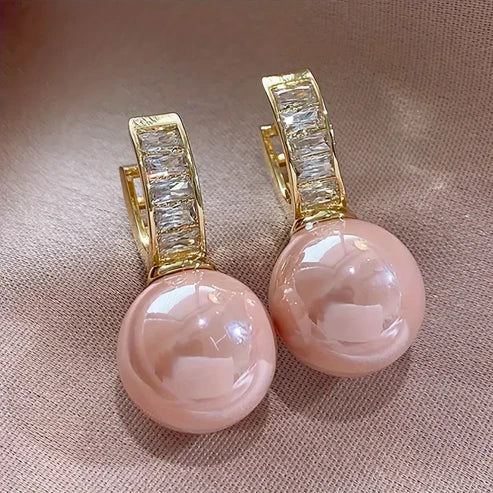 Pink Pearl Zirconia Earrings in Gold Jula Jewelry