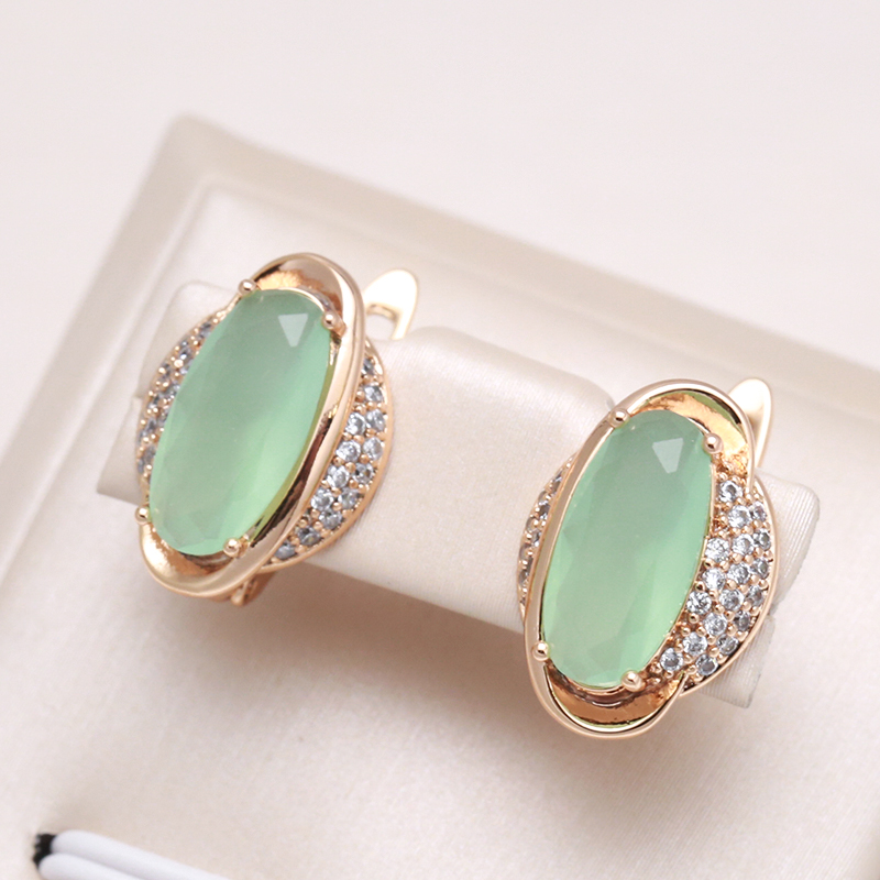 Elegant Earrings with Green Crystal Eye in Gold Jula Jewelry