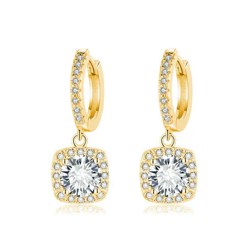 Square Halo Moissanite Dangle Earrings Jula Jewelry