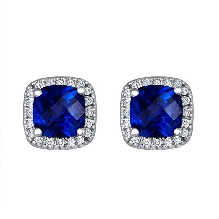 Silver Sapphire Halo Stud Earrings -> Silver Sapphire Halo Stud Ear Studs Jula Jewelry