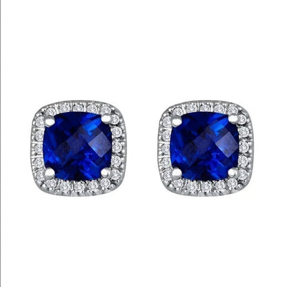Silver Sapphire Halo Stud Earrings -> Silver Sapphire Halo Stud Ear Studs Jula Jewelry