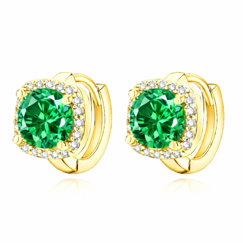 Gold Emerald Halo Circle Earrings Jula Jewelry
