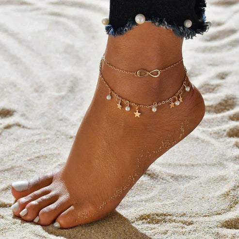 Infinity Anklet Bracelet with Pearls and Stars Jula Jewelry