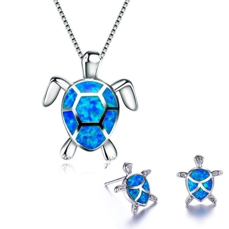 Opal and Silver Sea Turtle Jewelry Set: Necklace & Earrings Jula Jewelry