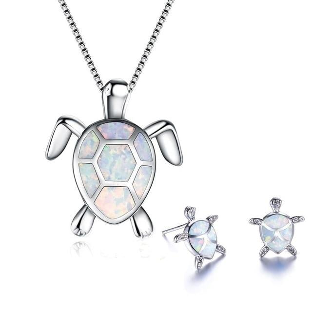 Opal and Silver Sea Turtle Jewelry Set: Necklace & Earrings Jula Jewelry
