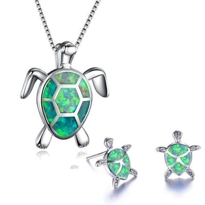 Opal and Silver Sea Turtle Jewelry Set: Necklace + Earrings Jula Jewelry
