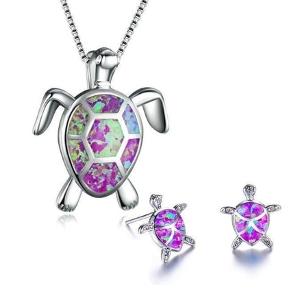 Opal and Silver Sea Turtle Jewelry Set: Necklace & Earrings Jula Jewelry