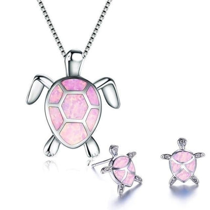 Opal and Silver Sea Turtle Jewelry Set: Necklace & Earrings Jula Jewelry