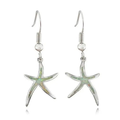 Opal and silver earrings shaped like starfish Jula Jewelry