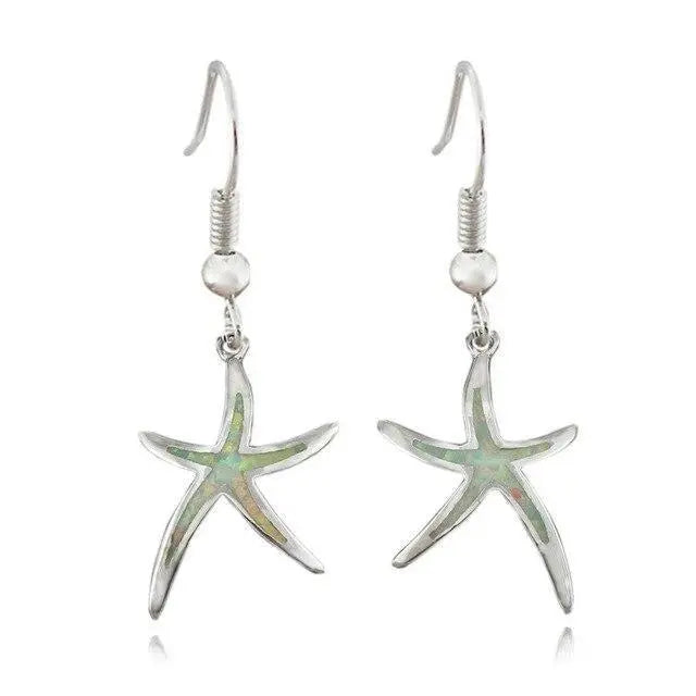 Opal and silver earrings shaped like starfish Jula Jewelry