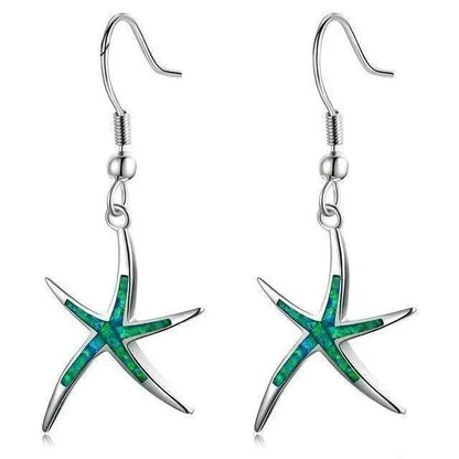 Opal and silver earrings shaped like starfish Jula Jewelry