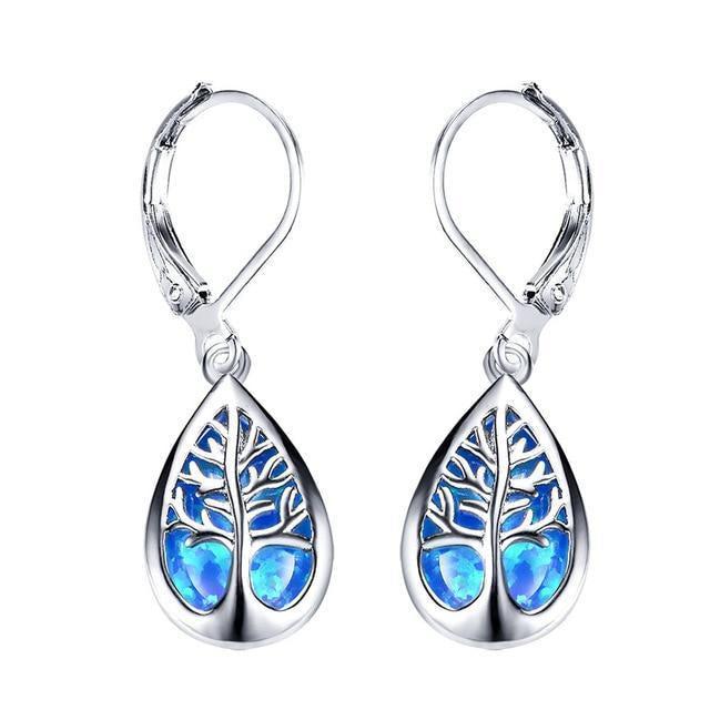 Tree of Life Earrings crafted from Opal and Silver Jula Jewelry