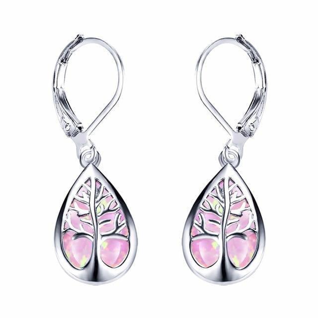 Tree of Life Earrings crafted from Opal and Silver Jula Jewelry