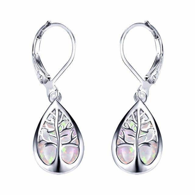 Tree of Life Earrings crafted from Opal and Silver Jula Jewelry
