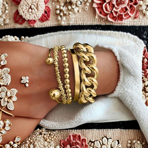 Gold Thick Chain Bracelet Set Jula Jewelry