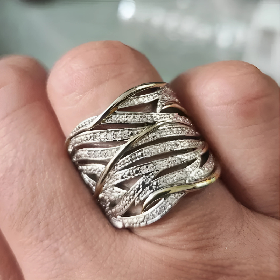Silver and Gold Interwoven Band Ring Jula Jewelry