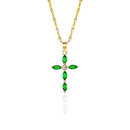 Emerald Gold Marquise Cross Pendant Necklace Jula Jewelry