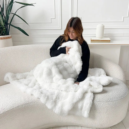 Cozy Blanket Soft Warm Rabbit Fleece Throw for Home Decor SleepingPillow