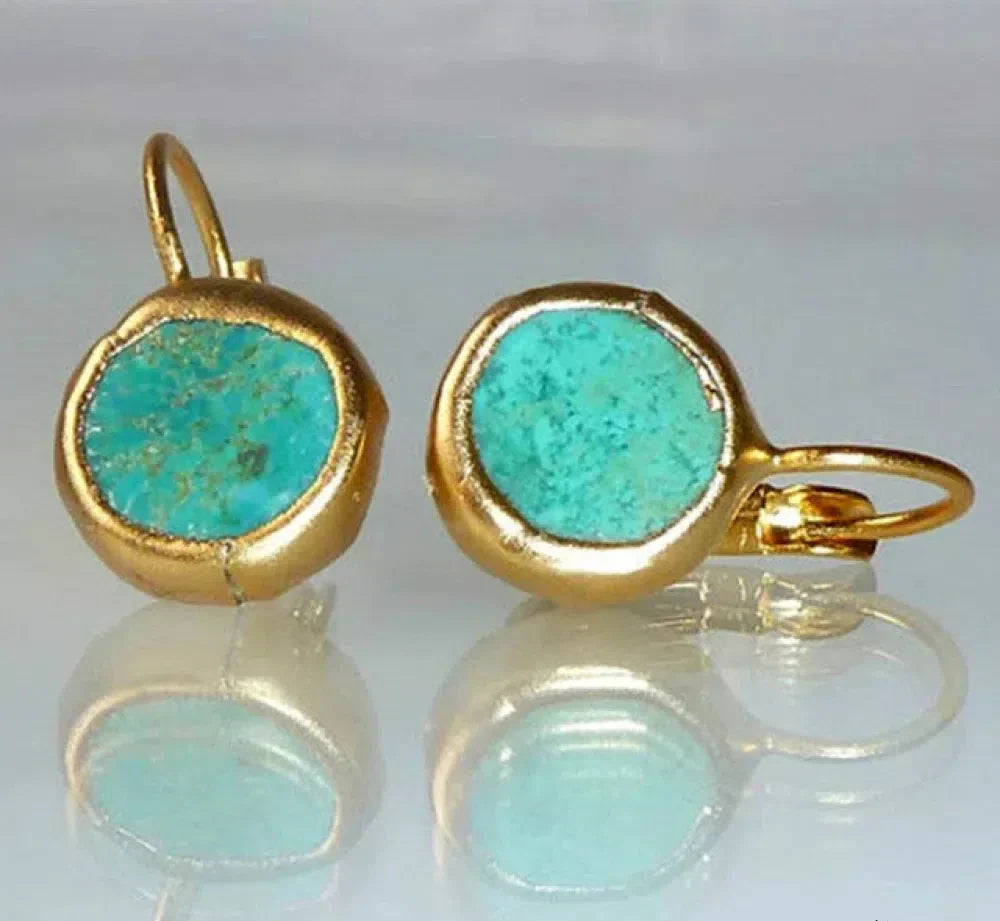 Vintage turquoise earrings set in gold Jula Jewelry