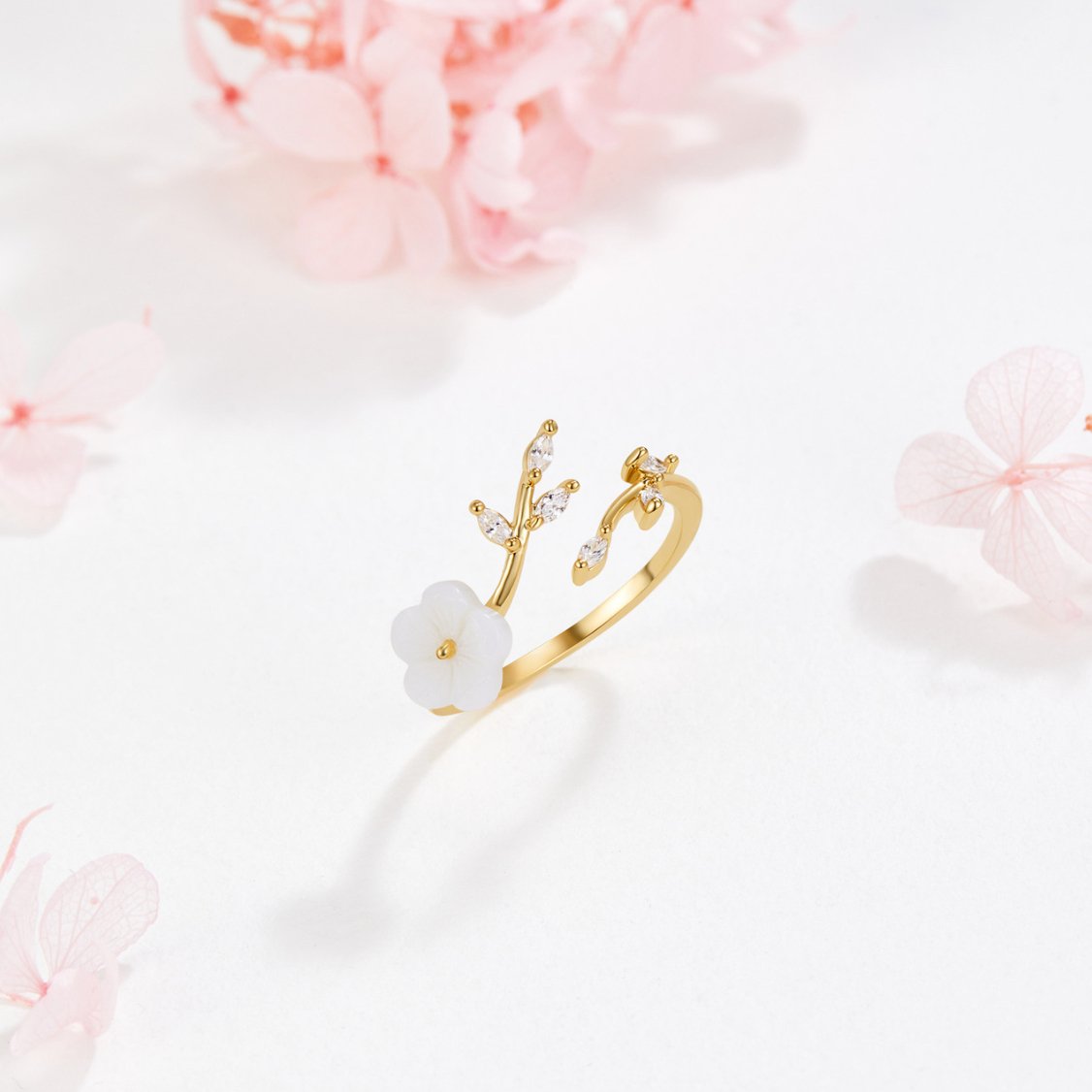 Gold Floral and Leaf Adjustable Ring Jula Jewelry