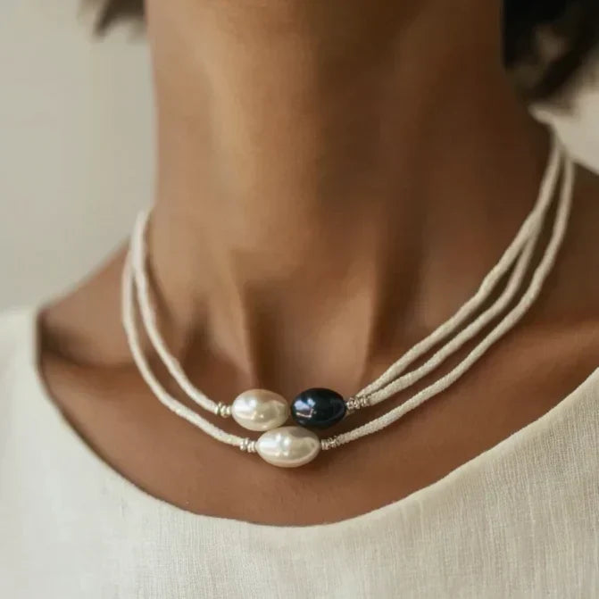 Vintage Black & White Pearl Choker Jula Jewelry